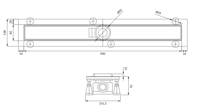 Omnires Lowfix Prysznicowy odpływ liniowy z maskownicą do wklejenia płytek, 90 cm.  LOWFIX90TSL rys. tech. BudoHurt Łódź.png