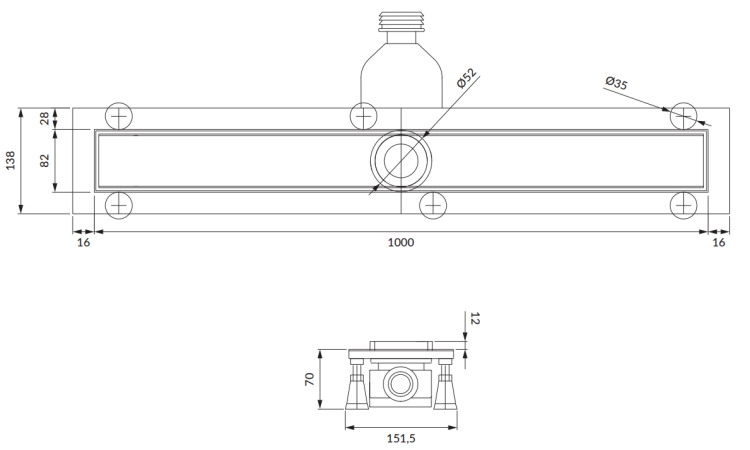 Omnires Lowfix CZARNY odpływ liniowy z maskownicą do wklejenia płytek, 100 cm. LOWFIX100TBL rys. tech. BudoHurt Łódź.png