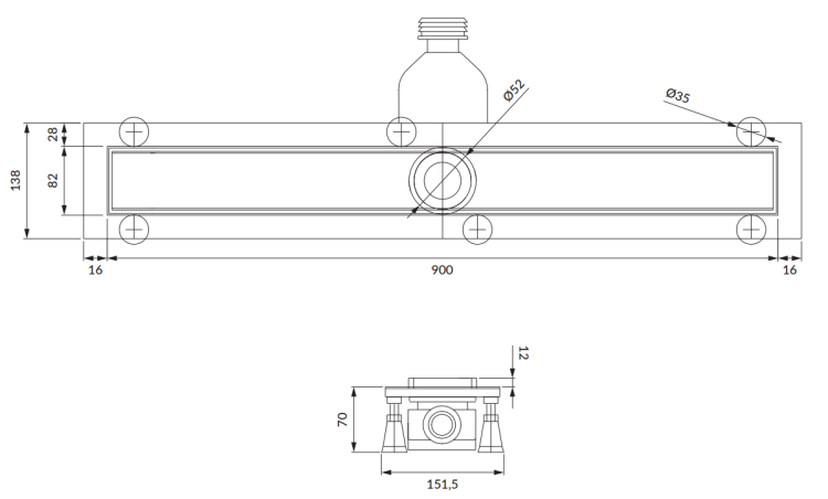 Omnires Lowfix CZARNY odpływ liniowy z maskownicą do wklejenia płytek 90 cm. LOWFIX90TBL rys. tech. BudoHurt Łódź.png