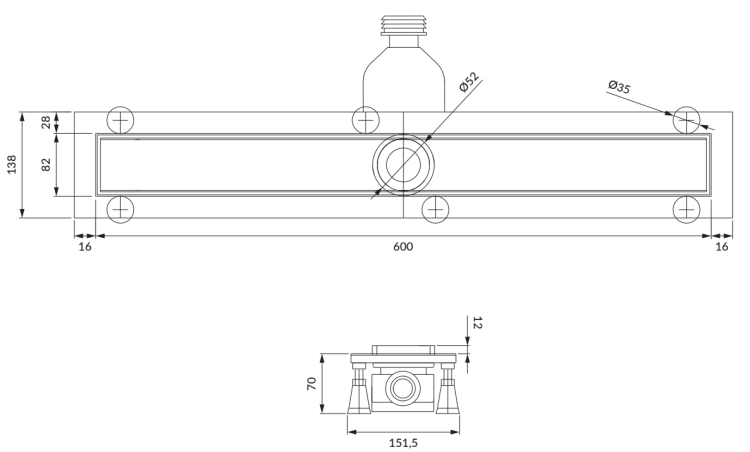Omnires Lowfix CZARNY odpływ liniowy z maskownicą do wklejenia płytek 60 cm. LOWFIX60TBL  rys. tech. BudoHurt Łódź.png