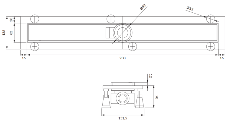 Omnires Lowfix CZARNY odpływ liniowy z maskownicą pełną 90 cm. LOWFIX90GBL rys. tech. BudoHurt Łódź.png