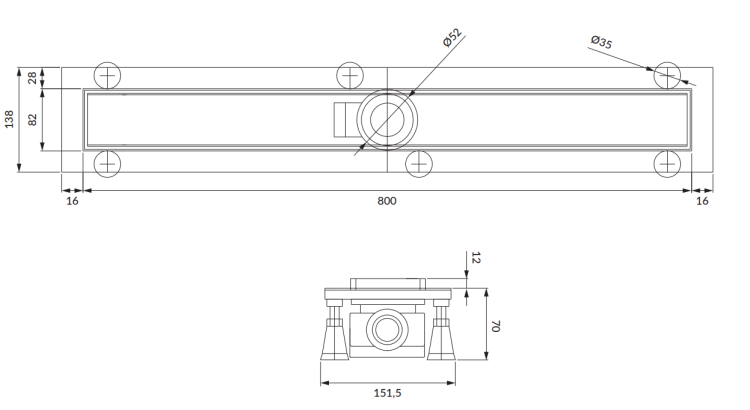 Omnires Lowfix CZARNY odpływ liniowy z maskownicą pełną 80 cm. LOWFIX80GBL rys. tech. BudoHurt Łódź.png