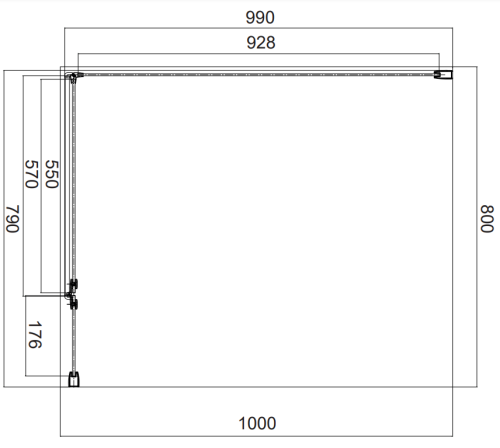 Omnires MANHATTAN kabina prysznicowa prostokątna z drzwiami uchylnymi 80 x 100 cm czarny mat.  MH8010BLTR rys. tech. BudoHurt Łódź.png