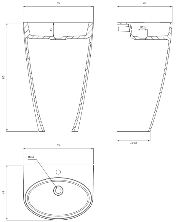Omnires SIENA M+ umywalka wolnostojąca 55 x 43 cm  biały czarny połysk. SIENAUWBCP rys. tech. BudoHurt Łódź.png