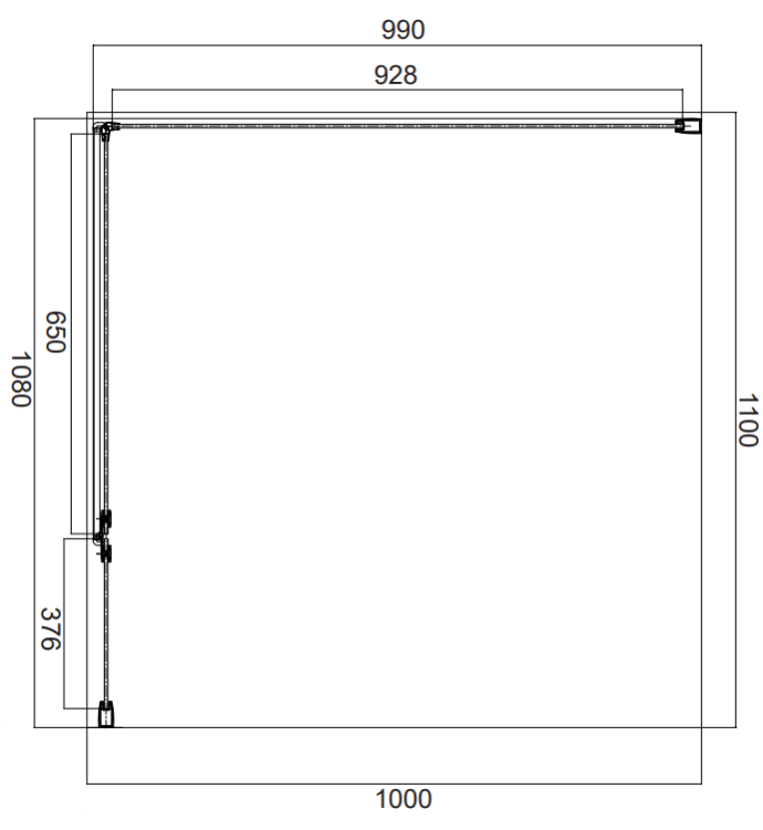 Omnires MANHATTAN kabina prysznicowa prostokątna z drzwiami uchylnymi 110 x 100 cm chrom MH1110CRTR rys. tech. BudoHurt Łódź.png