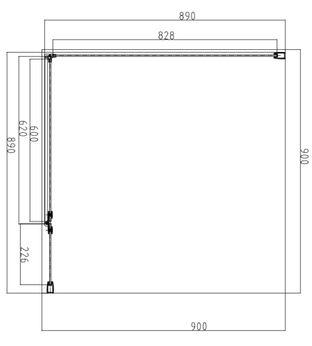 Omnires MANHATTAN kabina prysznicowa kwadratowa z drzwiami uchylnymi 90 x 90 cm czarny mat MH9090BLTR rys. tech. BudoHurt Łódź.png