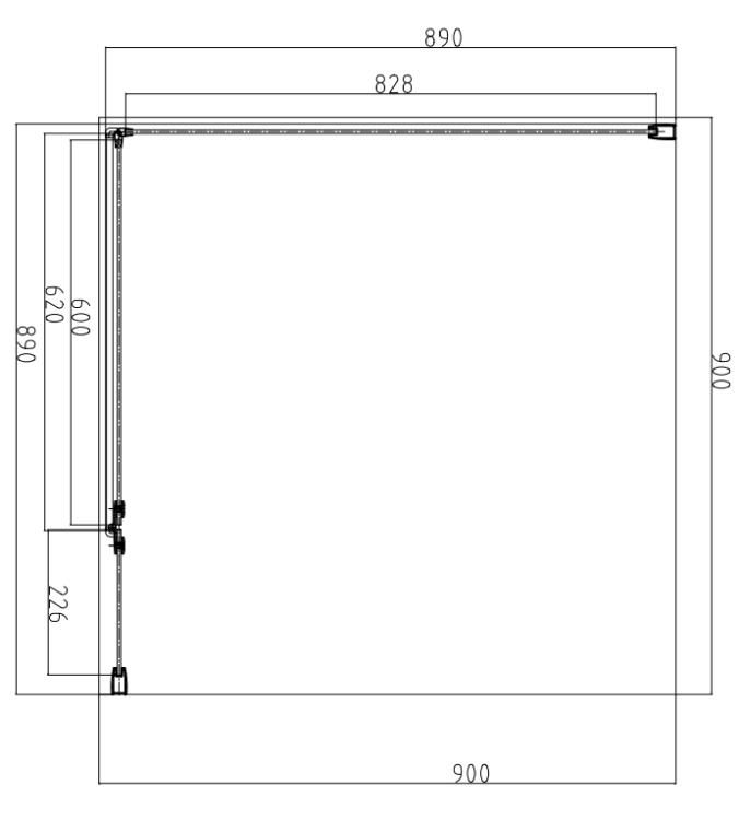 Omnires MANHATTAN kabina prysznicowa kwadratowa z drzwiami uchylnymi 90 x 90 cm czarny mat MH9090BLTR rys. tech. BudoHurt Łódź.png