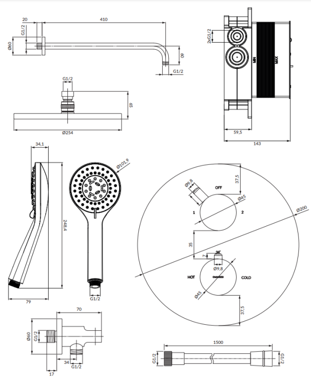 Omnires  Y Termostatyczny system prysznicowy podtynkowy. SYSYT05CR BudoHurt Łódź.png