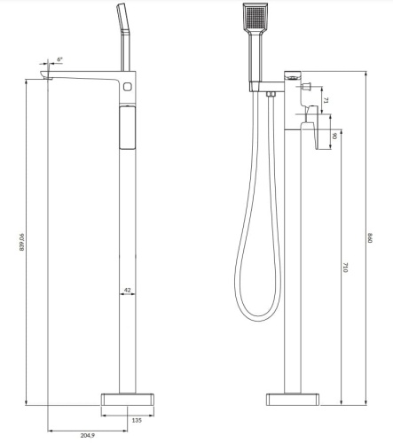 Omnires PARMA bateria wannowa wolnostojąca grafit. PM7433GR  rys. tech.png
