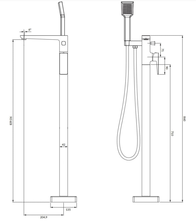 Omnires PARMA bateria wannowa wolnostojąca grafit. PM7433GR  rys. tech.png