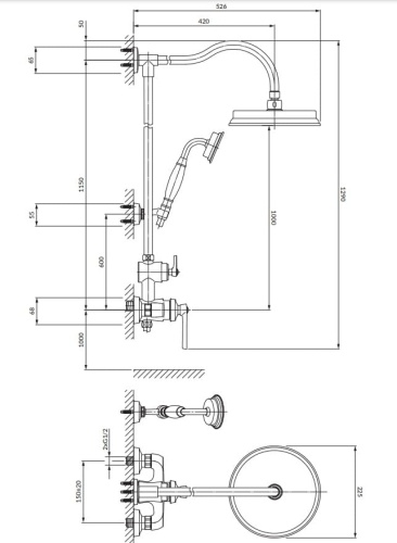 Omnires ARMANCE system prysznicowy natynkowy złoty. AM5244GL rys. tech.png