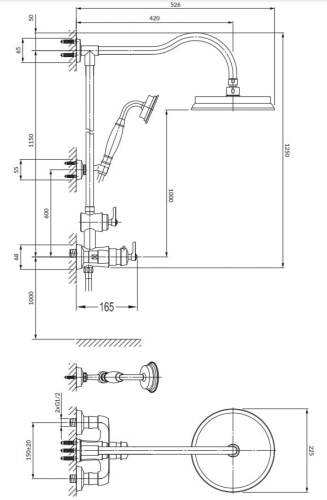 Omnires ARMANCE system prysznicowy natynkowy miedź antyczna. AM5244ORB rys. tech.png