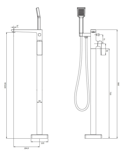 Omnires PARMA bateria wannowa wolnostojąca czarny mat. PM7433BL rys. tech.png