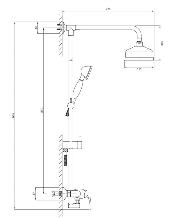 Omnires ART DECO system prysznicowy natynkowy brąz antyczny. AD5144BR rys. tech.png