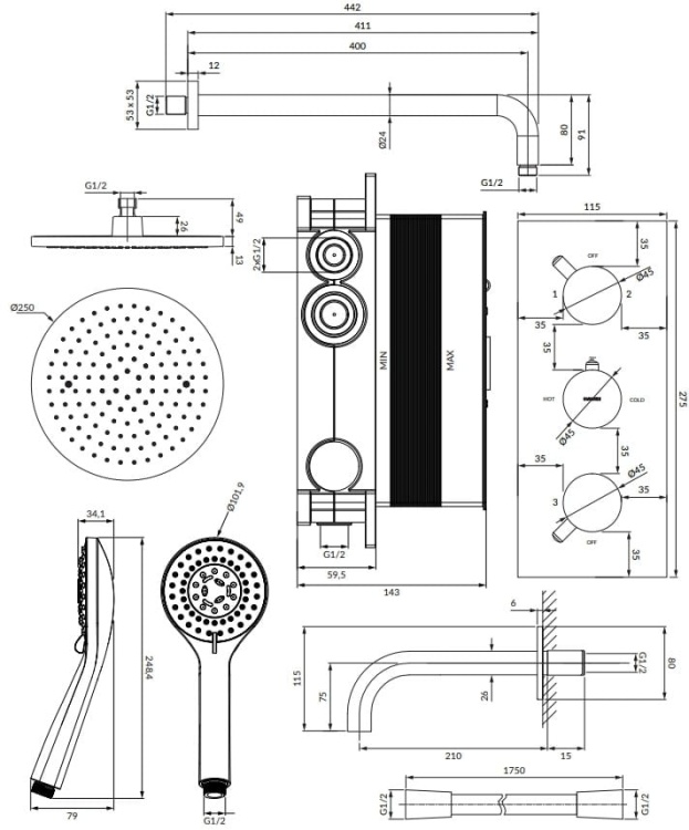 Omnires Y termostatyczny system wannowy podtynkowy  chrom. SYSYS02XCR  rys. tech.png
