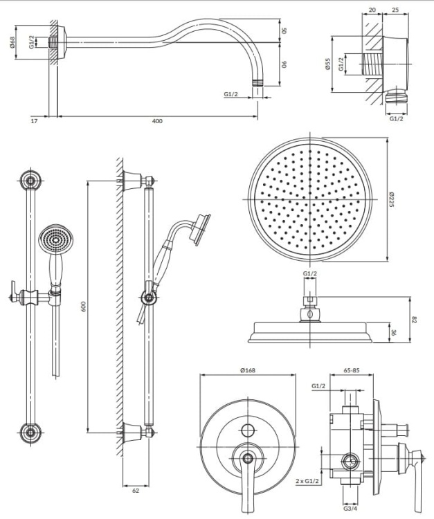 Omnires ARMANCE system prysznicowy podtynkowy miedź antyczna. SYSAM20ORB  rys. tech.png