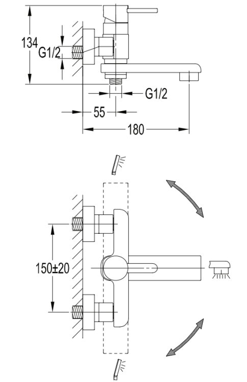 Omnires DARLING bateria wannowa z zestawem prysznicowym złoty. DA5031GL rys. tech..png