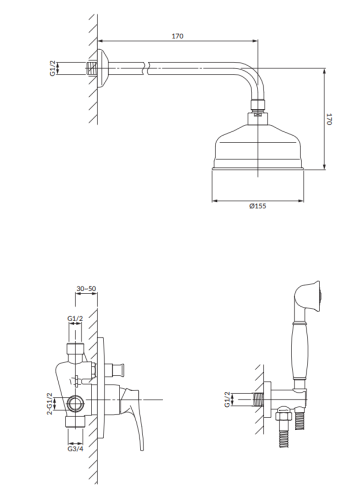 Omnires ART DECO system prysznicowy podtynkowy złoty. SYSAD27GL rys. tech.png