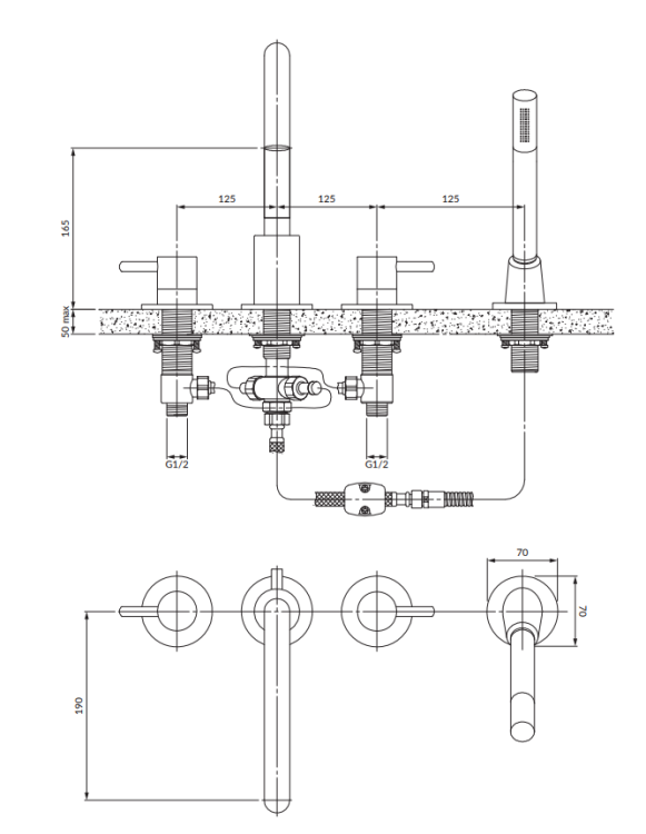 Omnires Y bateria wannowa 4-otworowa złoty. Y1232GL rys. tech.png