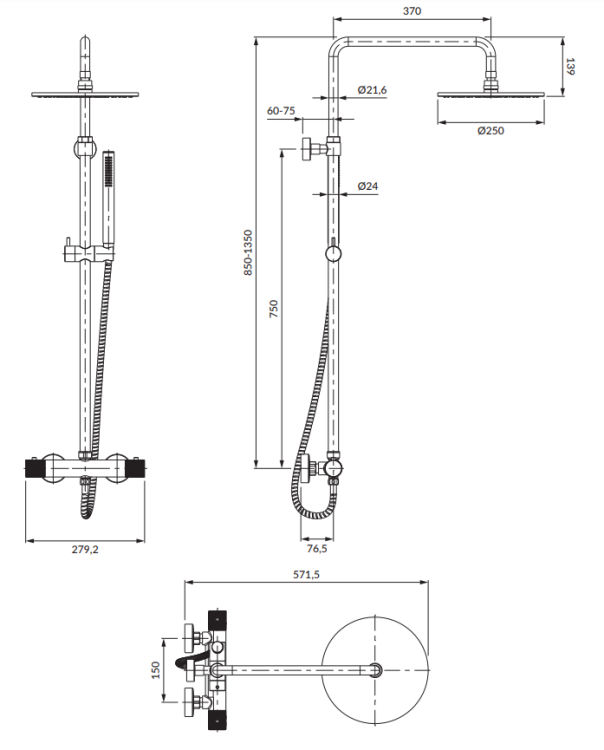 Omnires CONTOUR termostatyczny system prysznicowy natynkowy  chrom. CT8044CR rys. tech.png