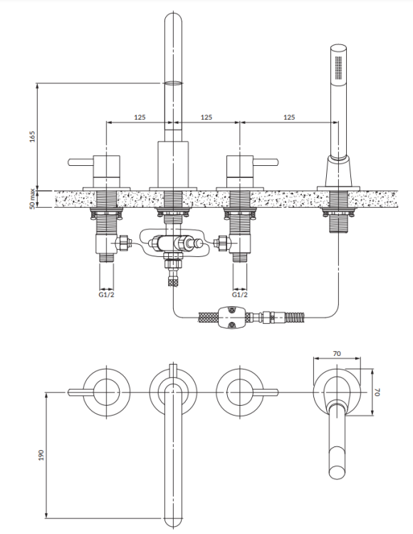 Omnires Y bateria wannowa 4-otworowa czarny. Y1232BL rys. tech.png