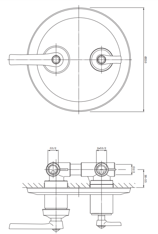 Omnires ARMANCE bateria prysznicowo-wannowa podtynkowa 3-wyjściowa miedź antyczna. AM5237ORB rys. tech.png