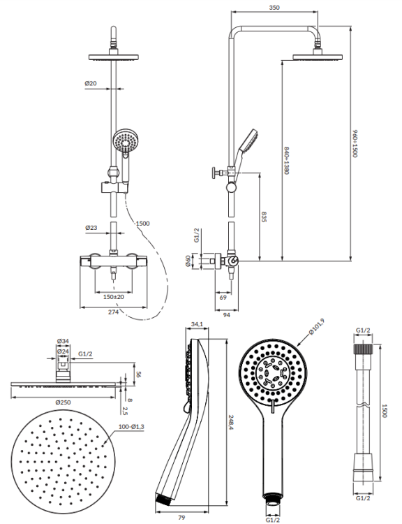 Omnires Y termostatyczny system prysznicowy natynkowy chrom. Y1244LUXLCR rys. tech.png