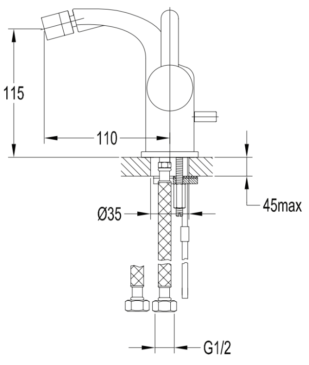 Omnires DARLING bateria bidetowa z korkiem klik-klak złoty. DA5021GL rys. tech.png