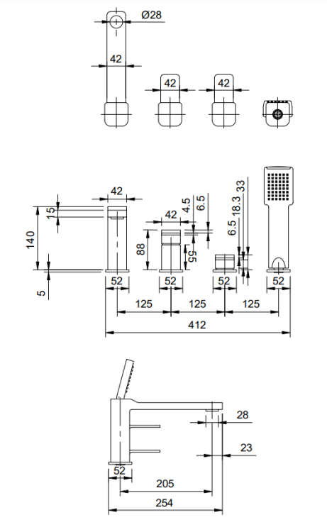 Omnires SLIDE bateria wannowa 4-otworowa grafit. SL7732GR rys. tech.png