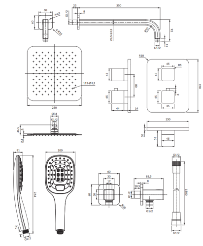 Omnires PARMA termostatyczny system prysznicowy podtynkowy chrom. SYSPM11CR rys. tech.png