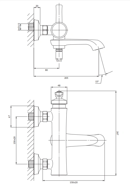 Omnires ARMANCE bateria wannowa miedź antyczna. AM5230ORBrys. tech.png
