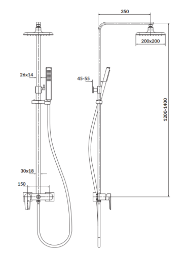 Cersanit Kolumna natryskowa MILLE chrom z baterią natryskową. S951-339 rys. tech.png