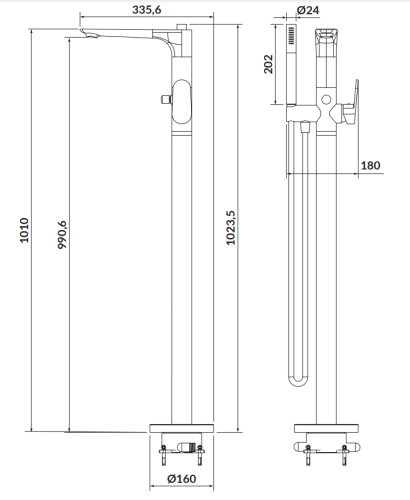 Cersanit Bateria wannowa wolnostojąca Crea Czarna. S951-308 rys. tech.png