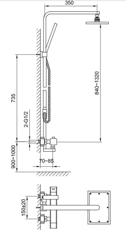 Kohlman FOXAL Zestaw prysznicowy z bateria termostatyczną QW273F rys. tech.png