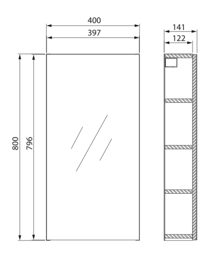 Cersanit Szafka Lustrzana City 40 Biała. S584-022-DSM rys. tech. BudoHurt.com.png