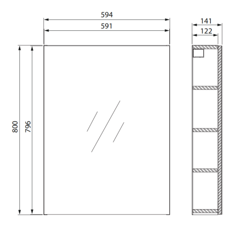 Cersanit szafka lustrzana City 60 biała. S584-024-DSM rys. tech. BudoHurt.com.png