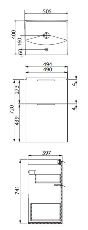 Cersanit Set B588 City 50 Biały. Szafka + Umywalka. S801-421 rys. tech. BudoHurt.com.png