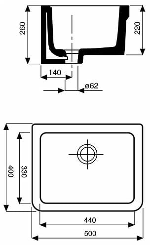 Koło Zlew ceramiczny SWING 50 cm bez otworu, z przelewem. K21153000 rys. BudoHurt.com Łódź.jpg