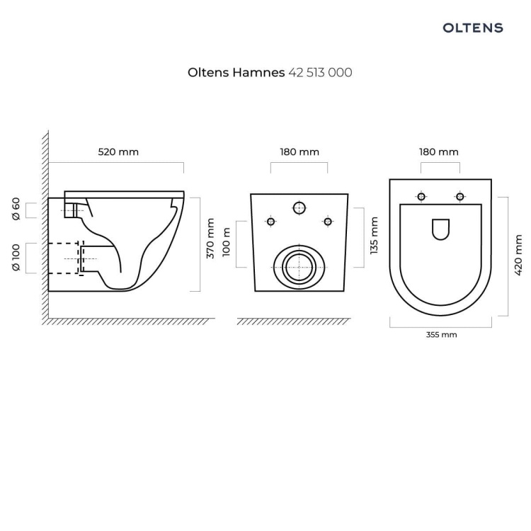 Zestaw Oltens Hamnes miska WC wisząca PureRim z powłoką SmartClean z deską wolnoopadającą Ovan Slim 42518000 wymiary BudoHurt.com Łódź.jpg