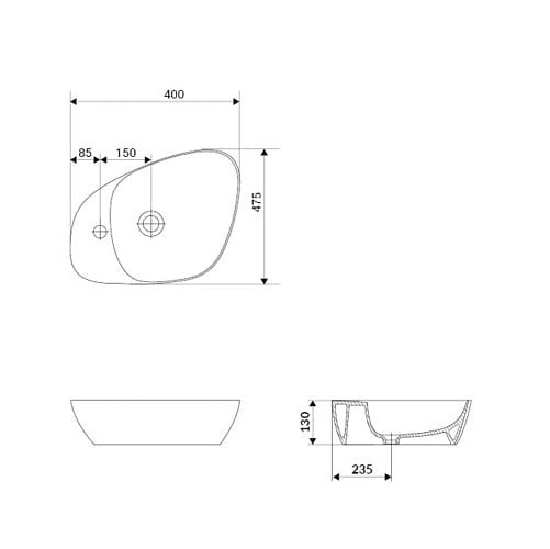 Meissen Keramik KONTRA 48 z półką, z otworem na armaturę, antracyt matowy. K682-020 rys. BudoHurt.com Łódź.jpg