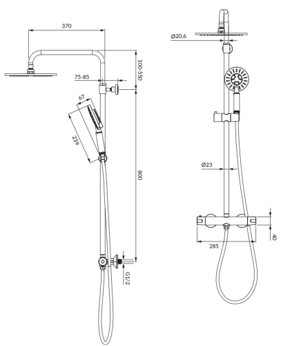 Omnires Y termostatyczny system prysznicowy natynkowy czarny. Y1244NBL  rys.tech.png