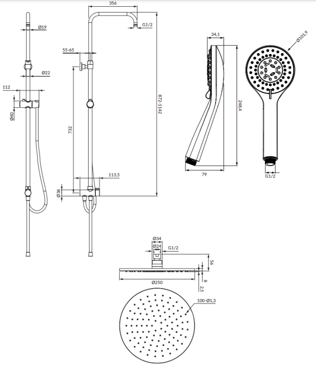 Omnires YOSEMITE kolumna prysznicowa natynkowa czarny mat. SYSYOSEMITELUXBL rys.tech.png