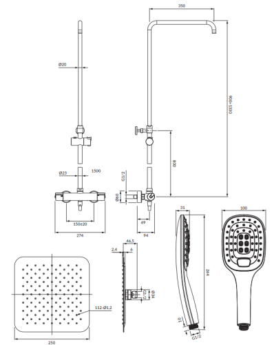 Omnires Y UNI termostatyczny system prysznicowy natynkowy chrom. Y1244DCR rys.tech..png