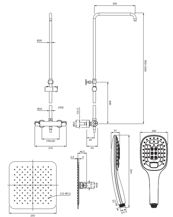 Omnires Y UNI termostatyczny system prysznicowy natynkowy chrom. Y1244DCR rys.tech..png