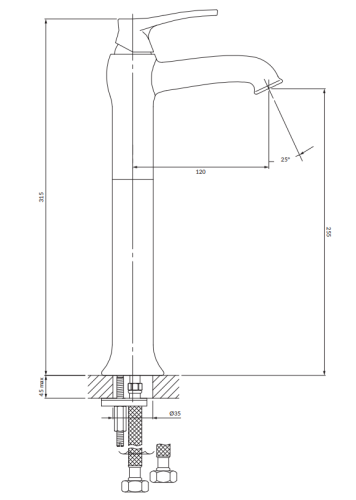 Omnires ART DECO bateria umywalkowa wysoka z korkiem klik-klak złoty. AD51121GL rys.png