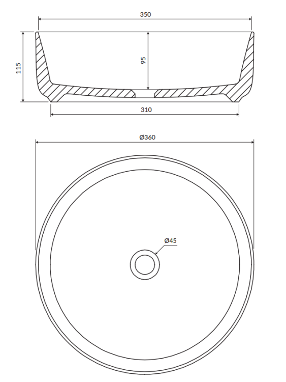 Omnires TULSA Umywalka nablatowa ø36 cm Biały Mat. TULSA355BM rys. BudoHurt.com Łódź.png