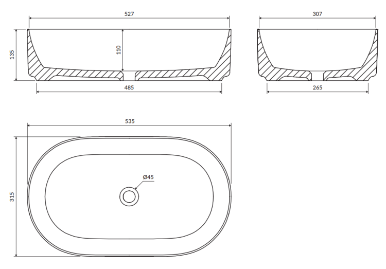 Omnires MESA Umywalka nablatowa 53 x 32 cm Biały Połysk. MESA530BP rys. BudoHurt.com Łódź.png