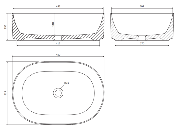 Omnires MESA Umywalka nablatowa 46 x 31 cm Biały Połysk. MESA460BP rys.  BudoHurt.com Łódź.png