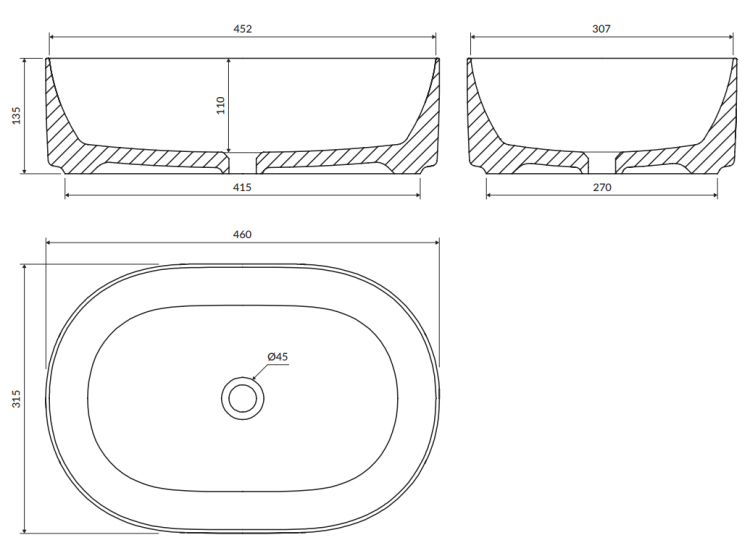 Omnires MESA Umywalka nablatowa  46 x 31 cm Biały Mat. MESA460BM rys. BudoHurt.com Łódź.png