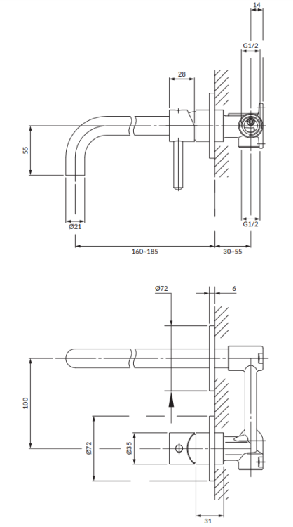 OMNIRES Y bateria umywalkowa podtynkowa miedź. Y1215HCP rys. BudoHurt.com Łódź.png